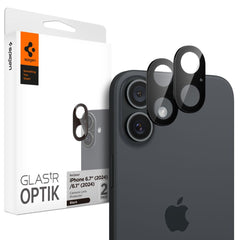 SCHUTZGLAS FÜR DIE KAMERA-LINSE SPIGEN OPTIK GLAS.TR KAMERA-SCHUTZ 2-PAKET IPHONE 16 / 16 PLUS SCHWARZ