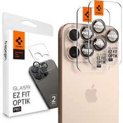 SCHUTZGLAS FÜR DIE KAMERA LINSEN SPIGEN OPTIK PRO GLAS.TR "EZ FIT" KAMERA-SCHUTZ 2-PAKET IPHONE 16 PRO / PRO MAX WÜSTEN-TITAN