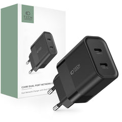 NETZLADEGERÄT FÜR HANDY UND TABLET TECH-PROTECT C20W 2-PORT NETZLADEGERÄT PD20W SCHWARZ