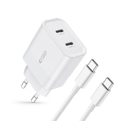 NETZLADEGERÄT FÜR HANDY UND TABLET TECH-PROTECT C20W 2-PORT NETZLADEGERÄT PD20W + TYPE-C KABEL WEISS