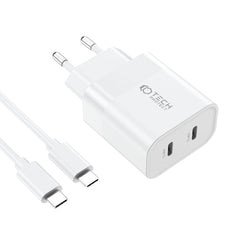 NETZLADEGERÄT FÜR HANDY UND TABLET TECH-PROTECT C20W 2-PORT NETZLADEGERÄT PD20W + TYPE-C KABEL WEISS