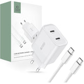 NETZLADEGERÄT FÜR HANDY UND TABLET TECH-PROTECT C20W 2-PORT NETZLADEGERÄT PD20W + TYPE-C KABEL WEISS
