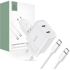 NETZLADEGERÄT FÜR HANDY UND TABLET TECH-PROTECT C20W 2-PORT NETZLADEGERÄT PD20W + TYPE-C KABEL WEISS