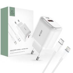 NETZLADEGERÄT FÜR HANDY UND TABLET TECH-PROTECT C20W 2-PORT NETZLADEGERÄT PD20W/QC3.0 + LIGHTNING-KABEL WEISS