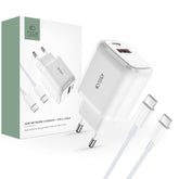 NETZLADEGERÄT FÜR HANDY UND TABLET TECH-PROTECT C20W 2-PORT NETZLADEGERÄT PD20W/QC3.0 + TYPE-C KABEL WEISS