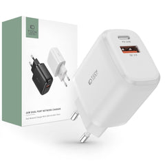 NETZLADEGERÄT FÜR HANDY UND TABLET TECH-PROTECT C20W 2-PORT NETZLADEGERÄT PD20W/QC3.0 WEISS