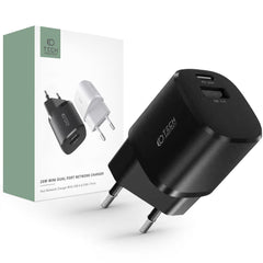 NETZLADEGERÄT FÜR HANDY UND TABLET TECH-PROTECT C20W MINI 2-PORT NETZLADEGERÄT PD20W/QC3.0 SCHWARZ