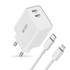 NETZLADEGERÄT FÜR HANDY UND TABLET TECH-PROTECT C35W 2-PORT NETZLADEGERÄT PD35W + LIGHTNING-KABEL WEISS