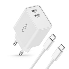 NETZLADEGERÄT FÜR HANDY UND TABLET TECH-PROTECT C35W 2-PORT NETZLADEGERÄT PD35W + TYPE-C KABEL WEISS