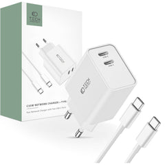 NETZLADEGERÄT FÜR HANDY UND TABLET TECH-PROTECT C35W 2-PORT NETZLADEGERÄT PD35W + TYPE-C KABEL WEISS