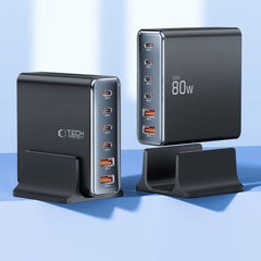TECH-PROTECT DC80W-GAN 6-PORT DESKTOP-LADEGERÄT PD80W/QC3.0 SCHWARZ