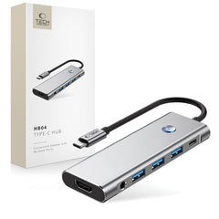 TECH-PROTECT HB04 HUB ADAPTER 9IN1 TYPE-C + USB2.0 + USB3.0 + HDMI 4K 60HZ + SD/TF + PD100W + AV3.5 RAUMGRAU