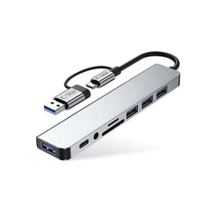 TECH-PROTECT HB06 HUB ADAPTER 9IN1 TYPE-C + USB2.0 + USB3.0 + SD/TF + AV3.5 RAUMGRAU