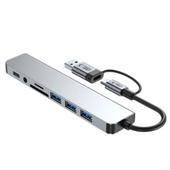 TECH-PROTECT HB06 HUB ADAPTER 9IN1 TYPE-C + USB2.0 + USB3.0 + SD/TF + AV3.5 RAUMGRAU