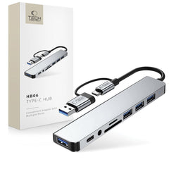 TECH-PROTECT HB06 HUB ADAPTER 9IN1 TYPE-C + USB2.0 + USB3.0 + SD/TF + AV3.5 RAUMGRAU