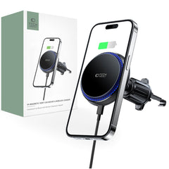 HANDYHALTERUNG FÜR DAS AUTO MIT DRAHTLOSEM LADEN TECH-PROTECT MM15W-V4 MAGNETISCHER MAGSAFE BELÜFTUNGS-AUTOHALTER WIRELESS CHARGER 15W SCHWARZ
