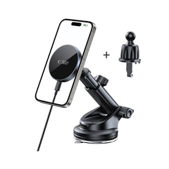 HANDYHALTERUNG FÜR DAS AUTO MIT DRAHTLOSEM LADEN TECH-PROTECT MM15W-V5 MAGNETISCHER MAGSAFE ARMATUREN- UND BELÜFTUNGSHALTER DRAHTLOSER LADEN 15W SCHWARZ/SCHWARZ