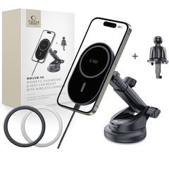 HANDYHALTERUNG FÜR DAS AUTO MIT DRAHTLOSEM LADEN TECH-PROTECT MM15W-V6 MAGNETISCHER MAGSAFE ARMATUREN- UND BELÜFTUNGSHALTER DRAHTLOSER LADEN 15W SCHWARZ/SCHWARZ