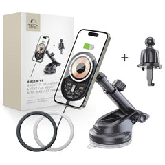 HANDYHALTERUNG FÜR DAS AUTO MIT DRAHTLOSEM LADEN TECH-PROTECT MM15W-V6 MAGNETISCHER MAGSAFE ARMATUREN- UND BELÜFTUNGSHALTER WIRELESS CHARGER 15W SCHWARZ