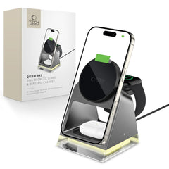 LADENSTATION TECH-PROTECT QI15W-A43 3IN1 MAGNETISCHER MAGSAFE WIRELESS CHARGER SCHWARZ
