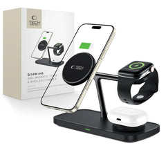 LADENSTATION TECH-PROTECT QI15W-A45 3IN1 MAGNETISCHER MAGSAFE WIRELESS CHARGER SCHWARZ