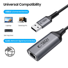 TECH-PROTECT ULTRABOOST ADAPTER USB 3.0 ZU ETHERNET RJ45 1000MBPS SCHWARZ