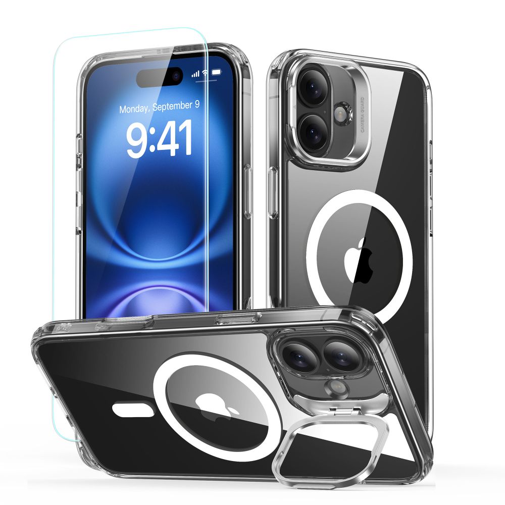 KRYT ESR CLASSIC HYBRID KICKSTAND HALOLOCK MAGSAFE & TEMPERED GLASS IPHONE 16 KLAR