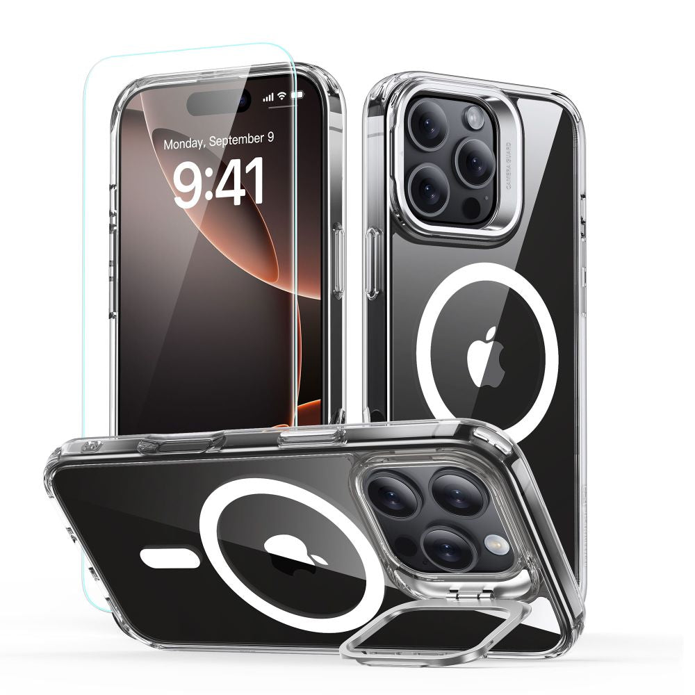 ESR CLASSIC HYBRID STÄNDER HALOLOCK MAGSAFE & GEHÄRTETES GLAS IPHONE 16 PRO KLAR