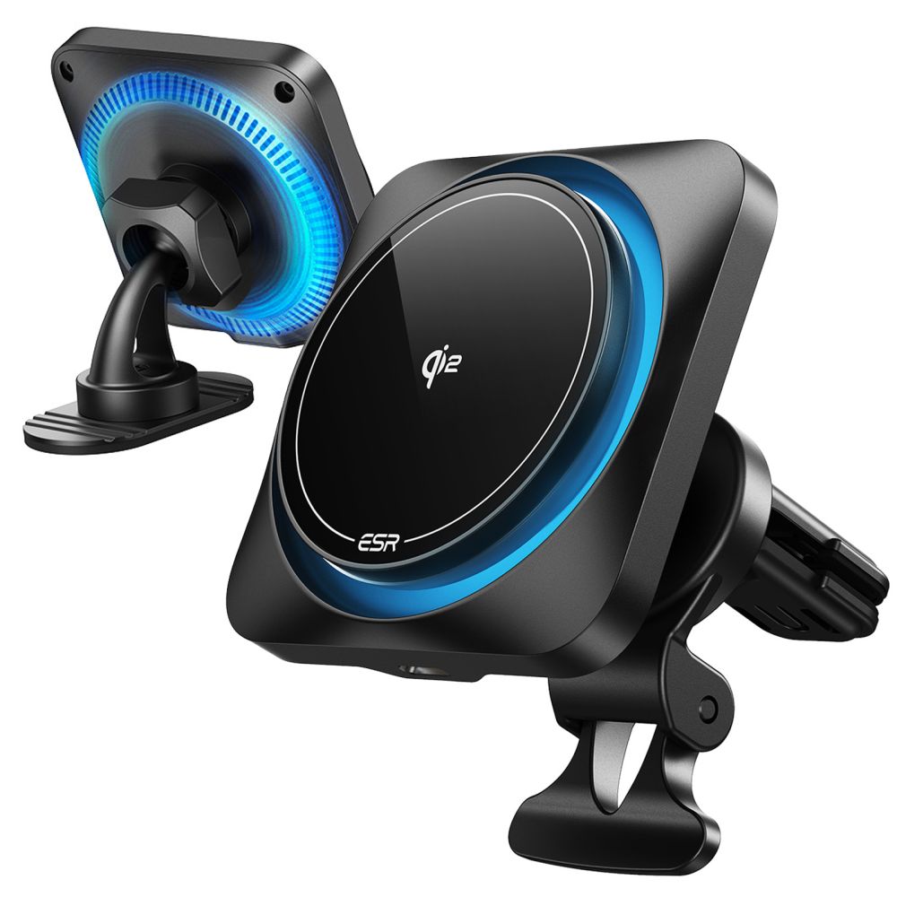 TELEFONHALTER FÜR DAS AUTO MIT DRAHTLOSEM LADEN ESR HALOLOCK CRYOBOOST MAGNETISCHER MAGSAFE ARMATURE FÜR DAS ARMATURENBRETT & BELÜFTUNG WIRELESS CHARGER QI2 15W FROSTED ONYX
