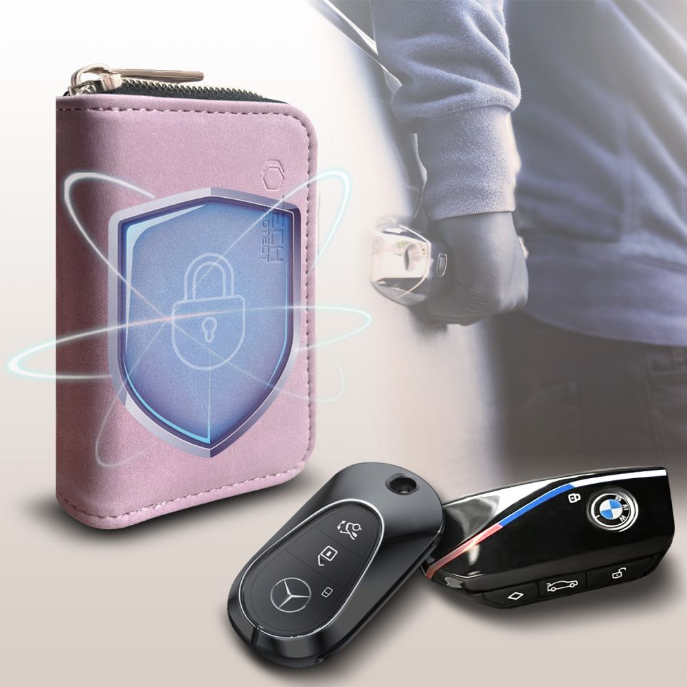 FARADAYA TECH-PROTECT KLR300 TASCHEN SCHLÜSSELLOS RFID SIGNALBLOCKER HÜLLE BABY PINK