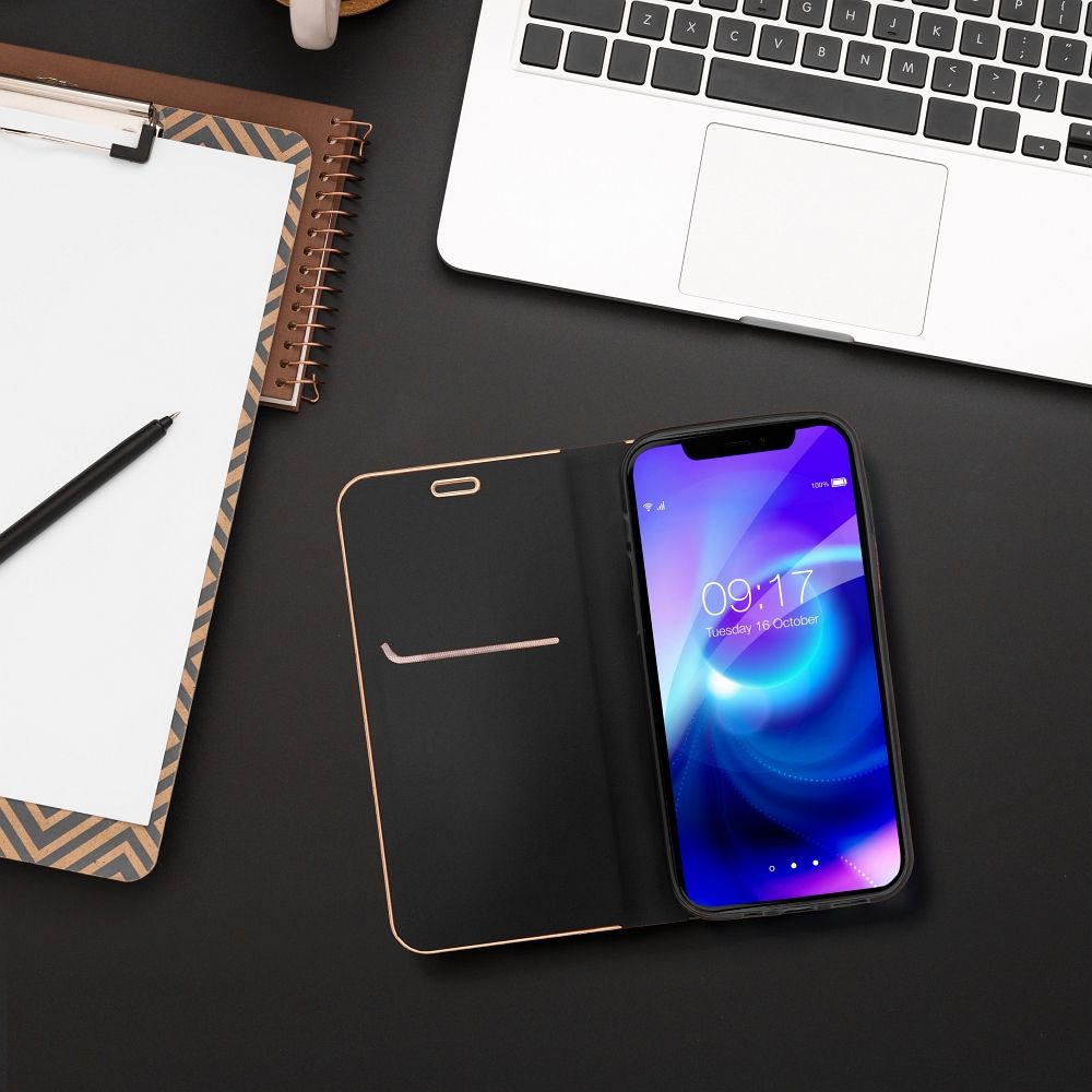 BÜCHERDECKEL FÜR SAMSUNG A35 5G HEYCASE WALLET CARBON GOLD / SCHWARZ