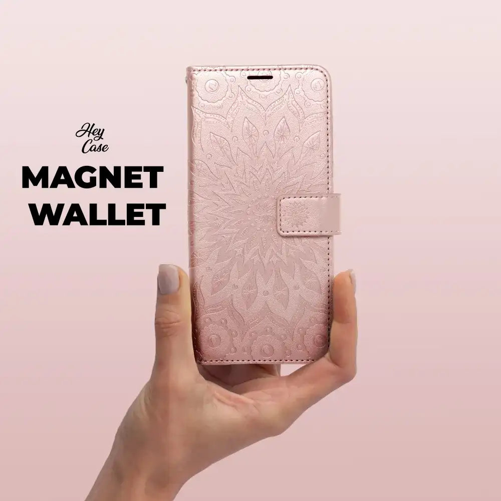 HÜLLE FÜR SAMSUNG GALAXY A15 4G / A15 5G HEYCASE MAGNET WALLET MANDALA ROSEGOLD