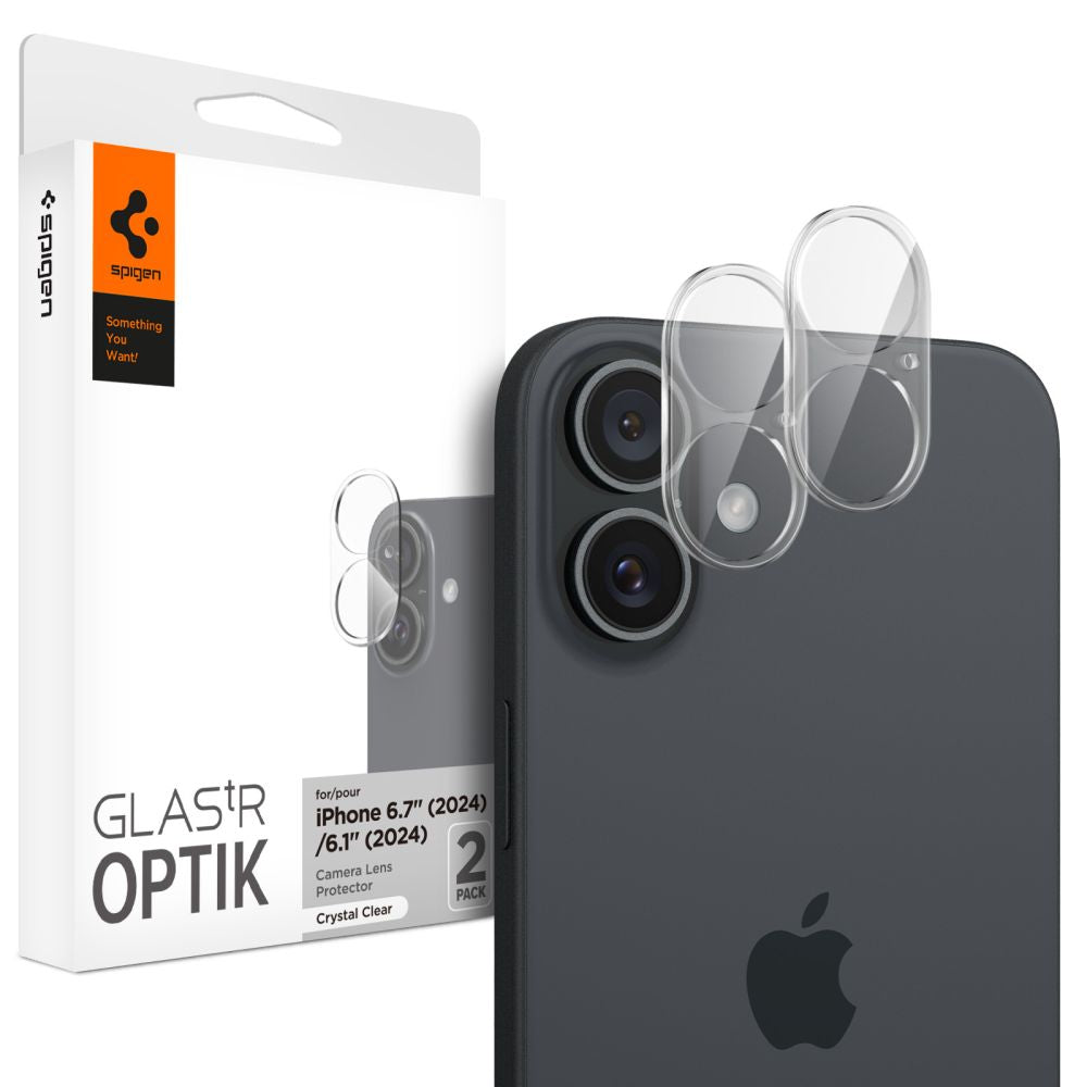 SCHUTZGLAS FÜR DIE KAMERA-LINSE SPIGEN OPTIK GLAS.TR KAMERA-SCHUTZ 2-PAKET IPHONE 16 / 16 PLUS KRISTALLKLAR