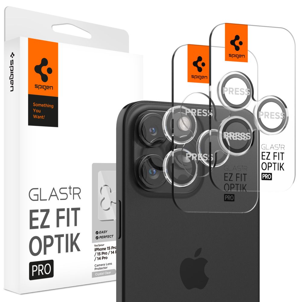 SCHUTZ FÜR DIE KAMERA SPIGEN OPTIK.TR "EZ FIT" KAMERASCHUTZ 2-PAKET IPHONE 14 PRO / PRO MAX / 15 PRO / PRO MAX KRISTALLKLAR