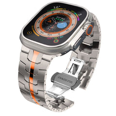 REMEN DOOP EDELSTAHL LINIE APPLE WATCH 6 / 7 / 8 / 9 / 10 / SE / ULTRA 1 / 2 (44 / 45 / 46 / 49 MM) TITAN/ORANGE