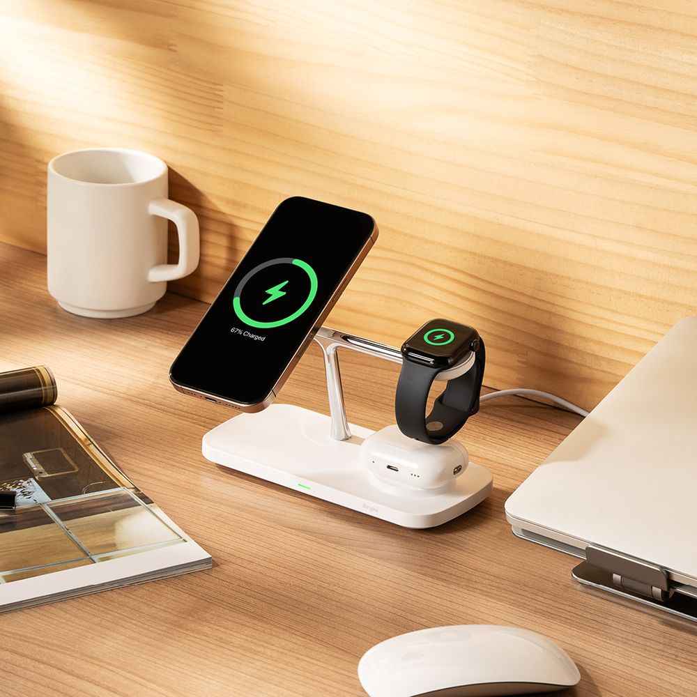 RINGKE 3IN1 QI2 MAGNETISCHER MAGSAFE WIRELESS CHARGER WEISS