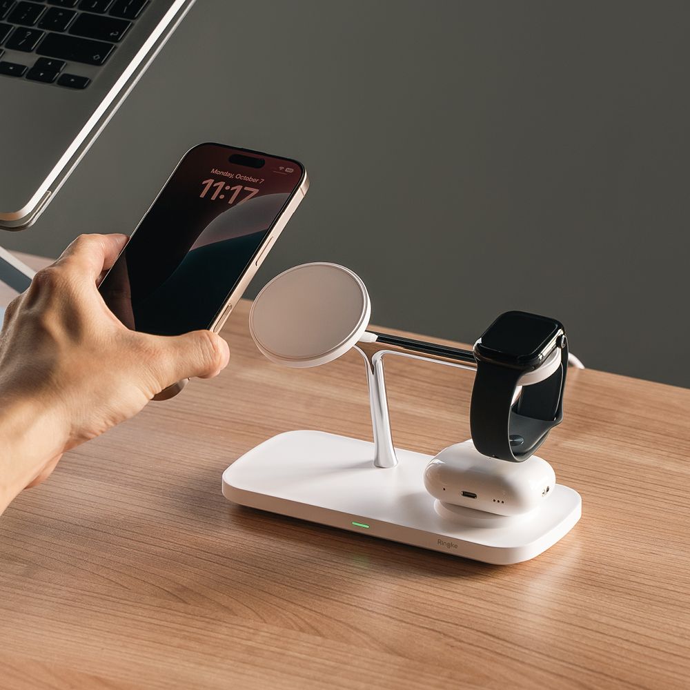 RINGKE 3IN1 QI2 MAGNETISCHER MAGSAFE WIRELESS CHARGER WEISS