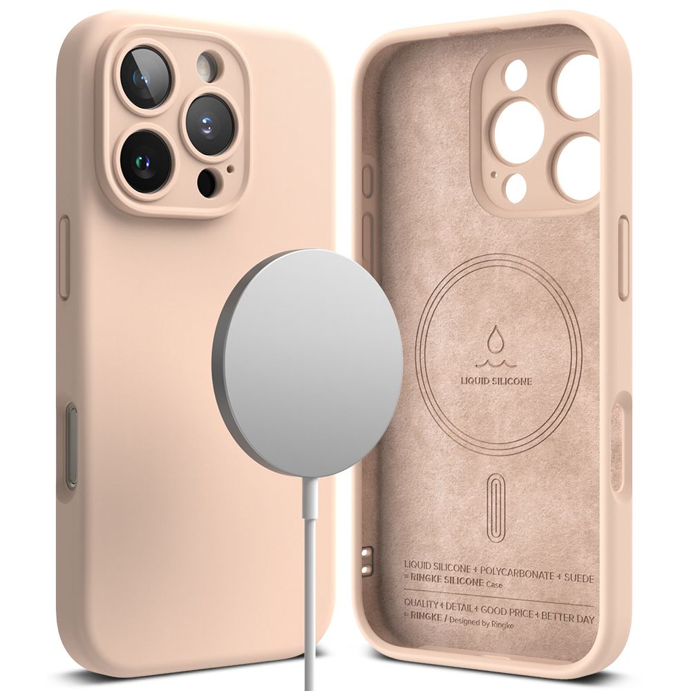 HÜLLE FÜR IPHONE 16 PRO MAX RINGKE SILIKON MAGNETISCH MAGSAFE PINKER SAND