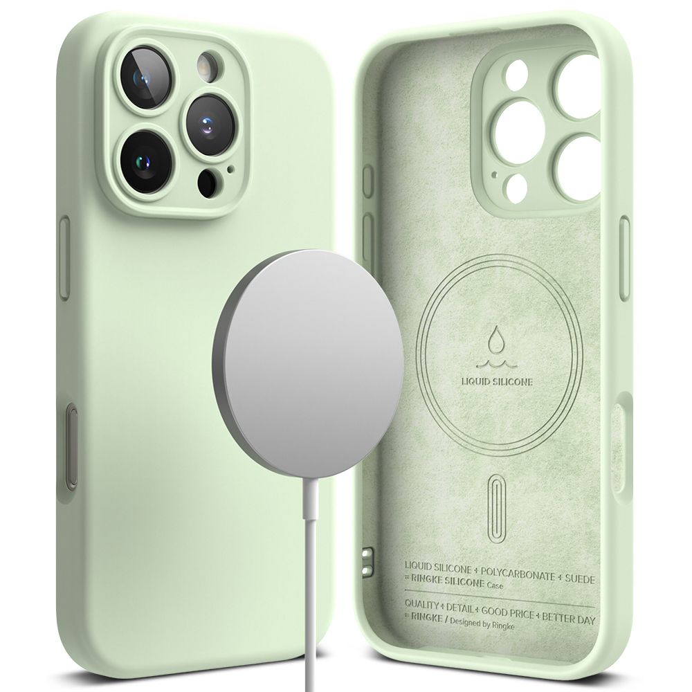 HÜLLE FÜR IPHONE 16 PRO MAX RINGKE SILIKON MAGNETISCH MAGSAFE WEICH MINT