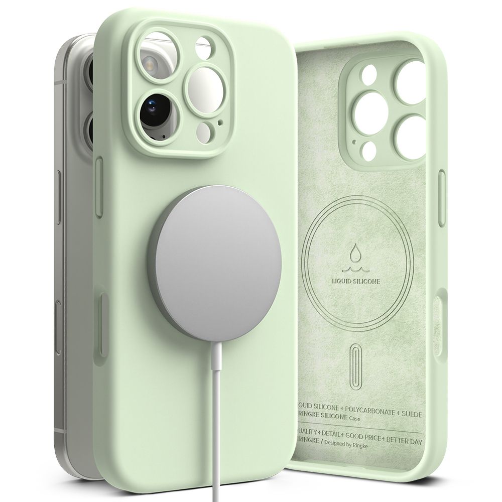 HÜLLE FÜR IPHONE 16 PRO MAX RINGKE SILIKON MAGNETISCH MAGSAFE WEICH MINT