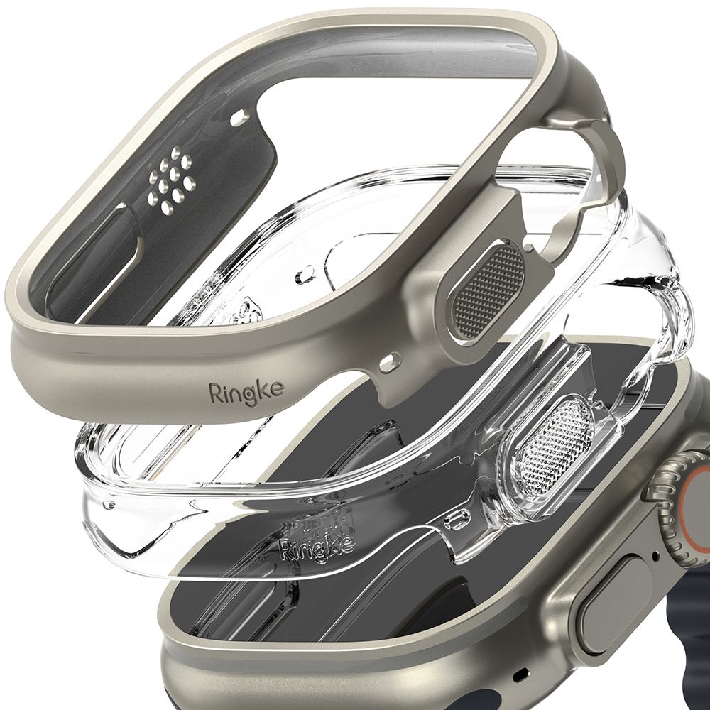2X SCHUTZHÜLLE FÜR APPLE WATCH ULTRA 49 MM RINGKE SLIM 2-PAK CLEAR & TITAN-GRAU