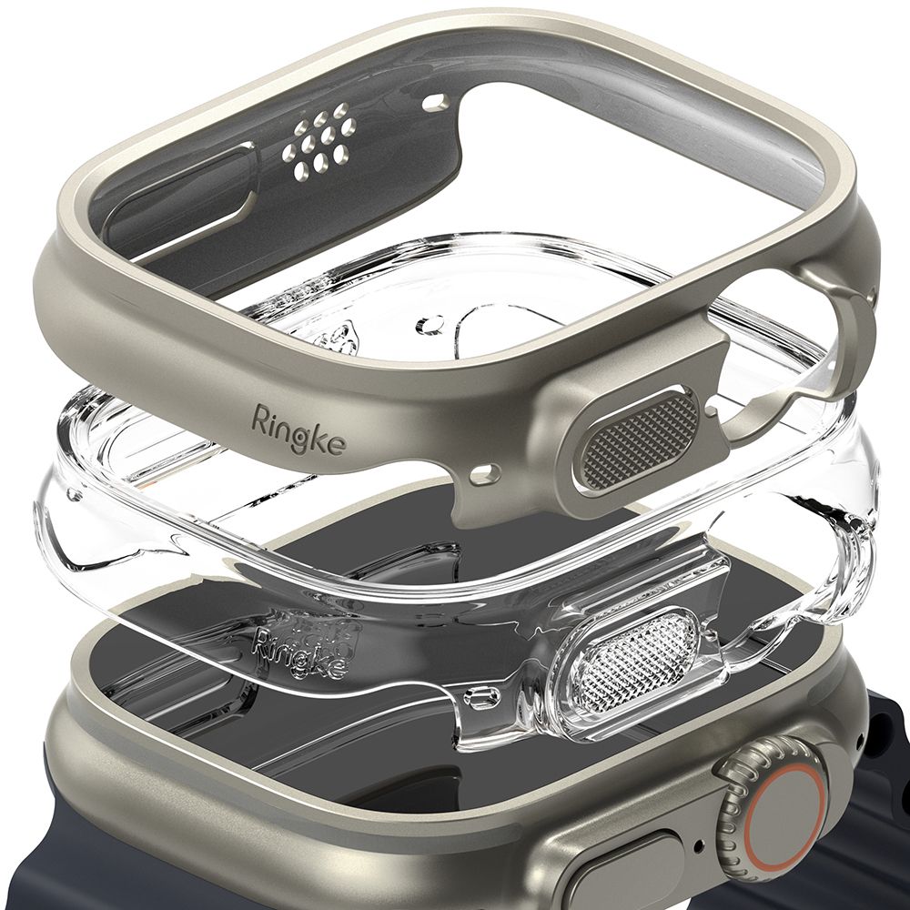 2X SCHUTZHÜLLE FÜR APPLE WATCH ULTRA 49 MM RINGKE SLIM 2-PAK CLEAR & TITAN-GRAU