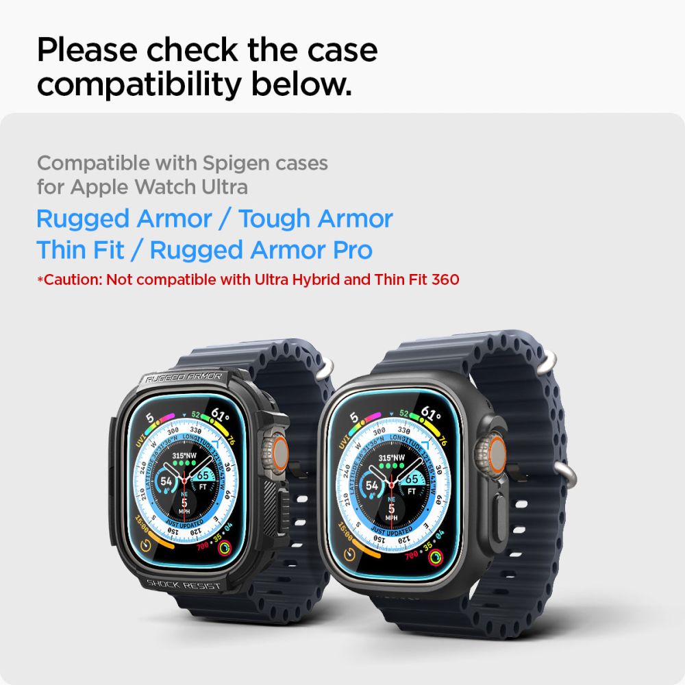 2X HARTGLAS FÜR APPLE WATCH ULTRA 49 MM SPIGEN GLAS.TR ”EZ FIT” 2-PAK CLEAR