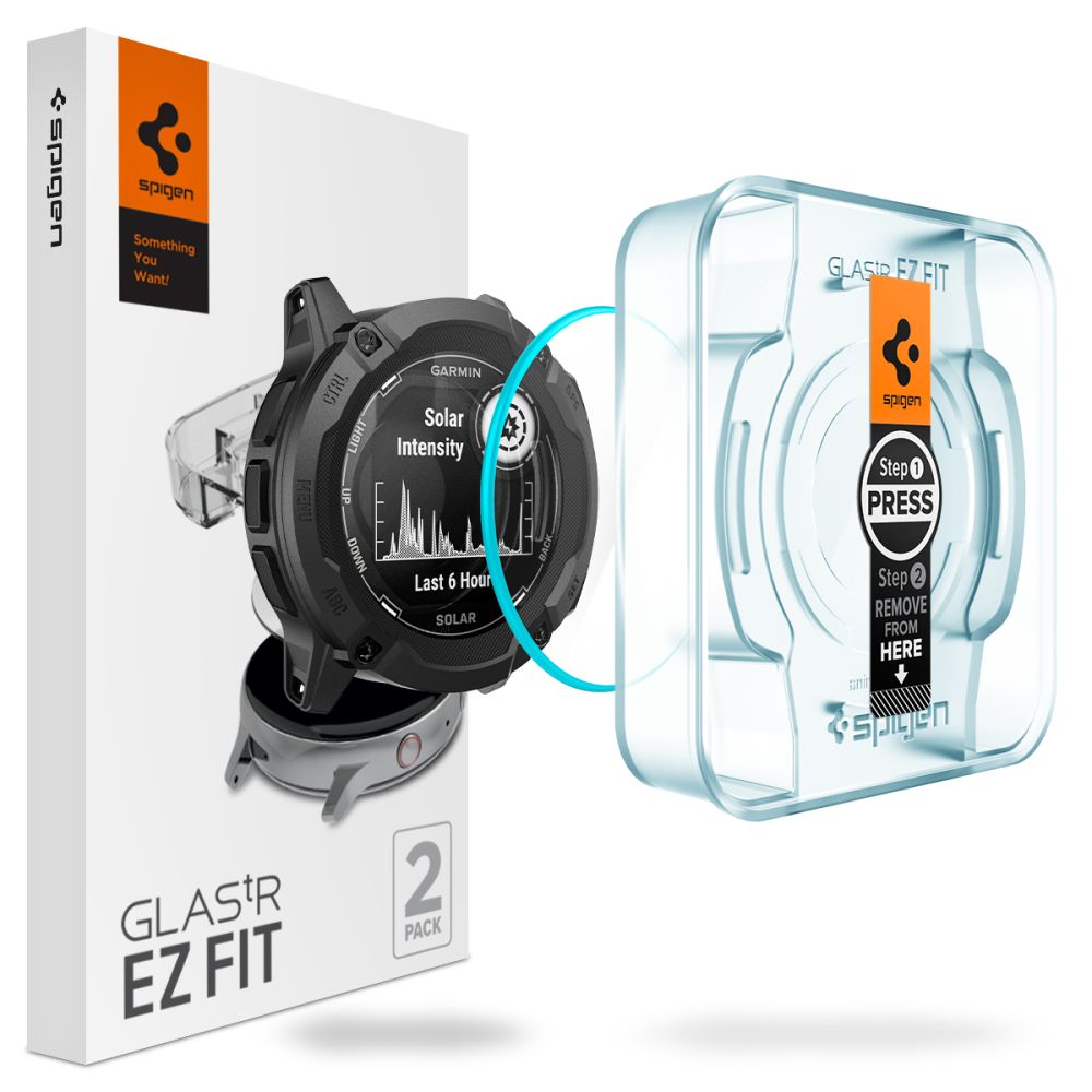 HARTGLAS FÜR GARMIN INSTINCT 2X SOLAR SPIGEN GLAS.TR "EZ FIT" 2-PAK CLEAR