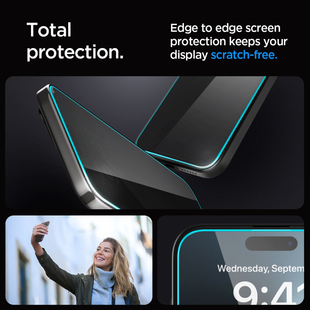 GEBROCHENES GLAS SPIGEN GLAS.TR "EZ FIT" 2-PACK IPHONE 15 PRIVATSPHÄRE
