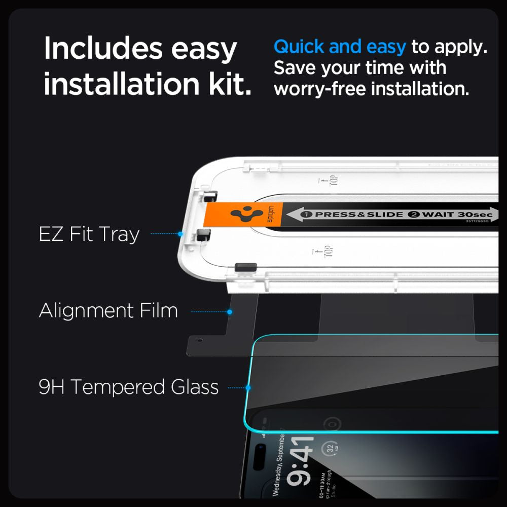 GEBROCHENES GLAS SPIGEN GLAS.TR "EZ FIT" 2-PACK IPHONE 15 PRIVATSPHÄRE