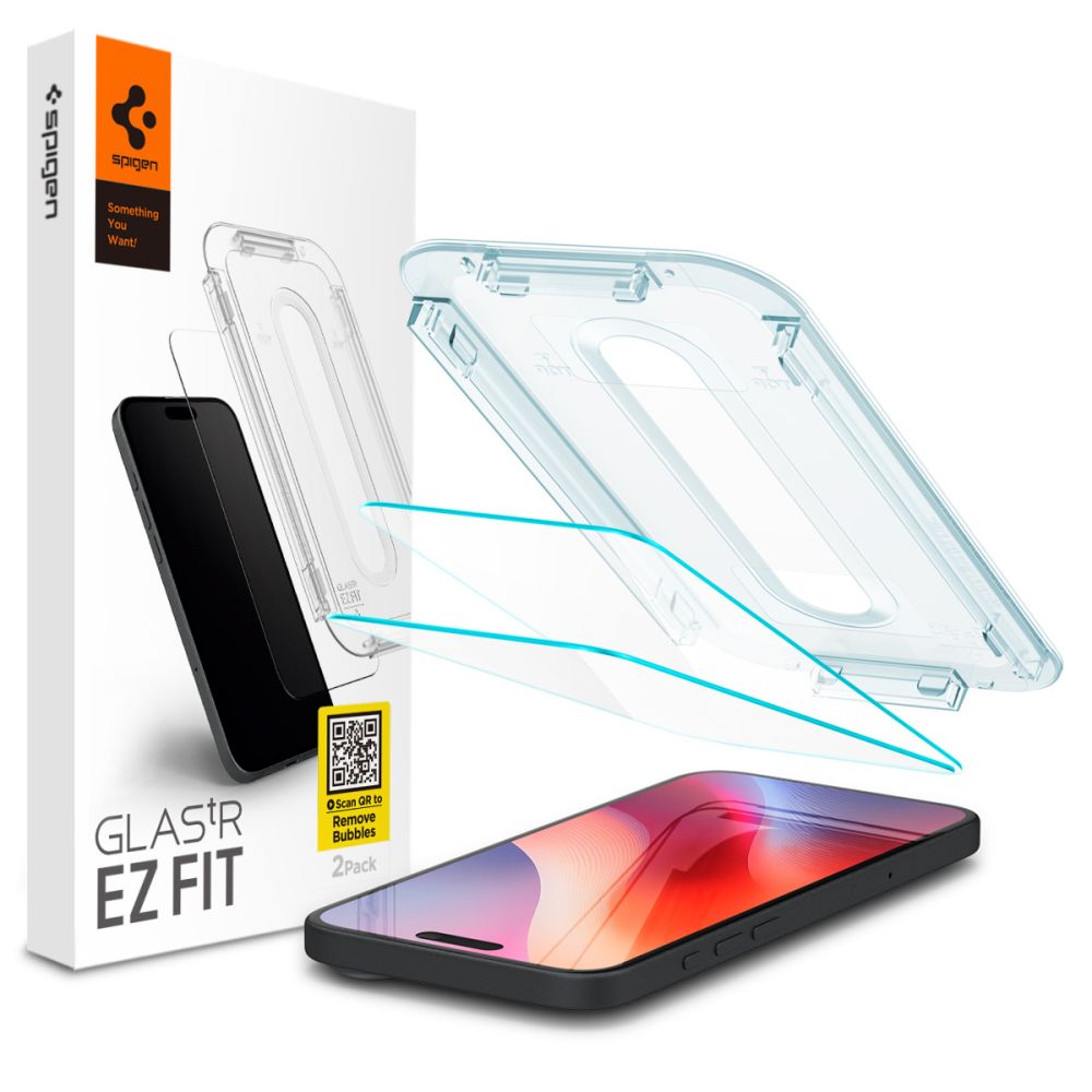 2X HARTGLAS SPIGEN GLAS.TR "EZ FIT" 2-PACK IPHONE 16 PRO KLAR