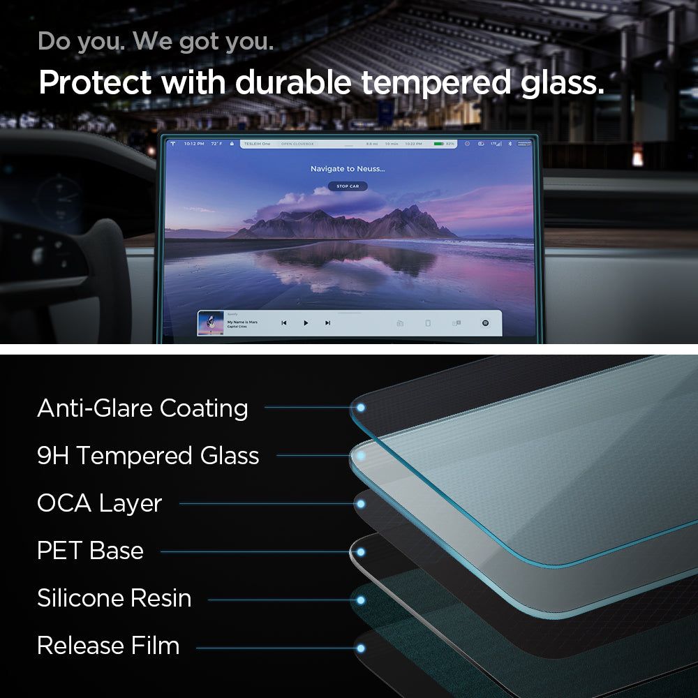 HARTGLAS SPIGEN GLASS FC "EZ FIT" TESLA MODEL X 2022 / MODEL S 2021 SCHWARZ