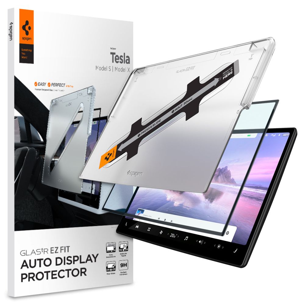 HARTGLAS SPIGEN GLASS FC "EZ FIT" TESLA MODEL X 2022 / MODEL S 2021 SCHWARZ