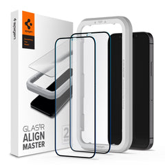 2X GESCHÜTZTES GLAS SPIGEN ALM GLASS FC 2-PACK IPHONE 12/12 PRO SCHWARZ